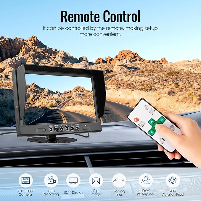 10.1" 2-Wired Backup Camera System, DVR Dual Screen Rear View Camera, IP69 Waterproof IR Night Vision, 20G Vibration-Proof for Trailer/Tractor/Truck/Combine/Skid Steer/Heavy Equipment/UTV, Y3