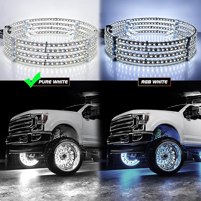 Nilight 4PCS 15.5inch Double Row LED Wheel Ring Lights Pure White with Wiring Harness Kit Rocker Switch Control Dual Row for Car Van SUV Truck