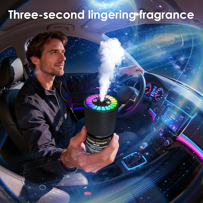 Car Air Freshener, Smart Car Air Freshener, Music-Synced RGB Ambient Lights with Auto On/Off, 150ml, Suitable for Cars, Homes, Offices, Bedrooms (Angels)