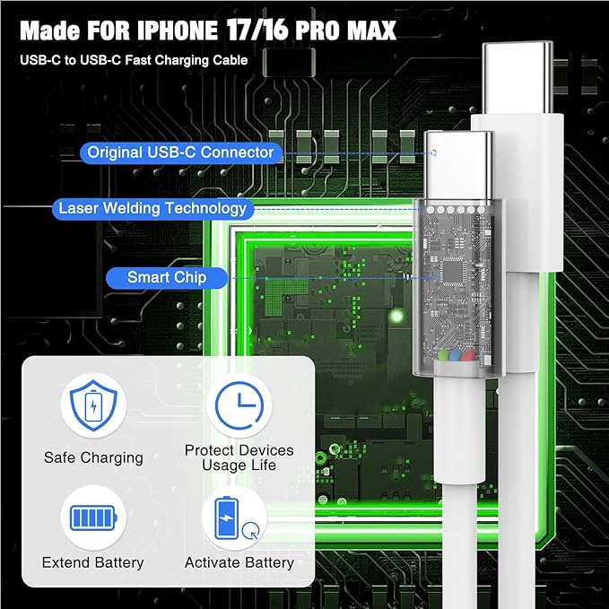 45W iPhone 17 16 Pro Max Charger Fast Charging,3Pack USB C Fast Charger Block with Long 10/10/6FT C to C Cable for Apple 17 Pro Max/16 Pro/15/iPad 13th,PD Quick Adapter 3.2 for iPhone 17-Yellow