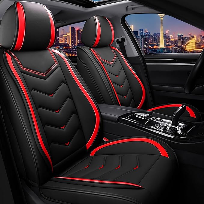 CTDS Car Seat Covers for Chevy Trax 2015-2026, Stylish Sport Seat Cover, Premium Nappa Leather Car Seat Cover. Automobile Seat Covers Sets.(Standard 2 Seats/Black Red)
