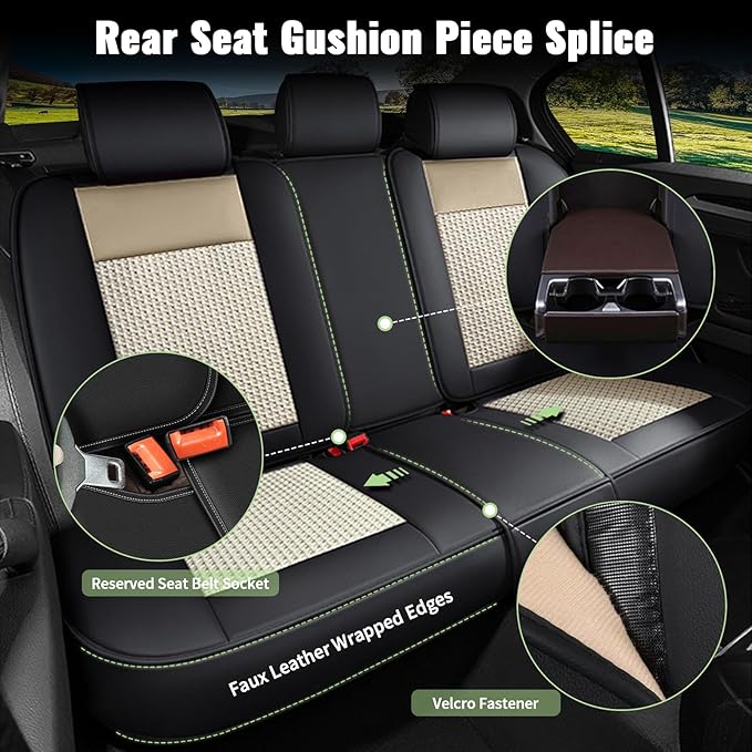 Car Seat Covers Full Set for Toyota Venza 2009-2021: Breathable Cool Ice Silk Leather Seat Covers (Black & Beige)