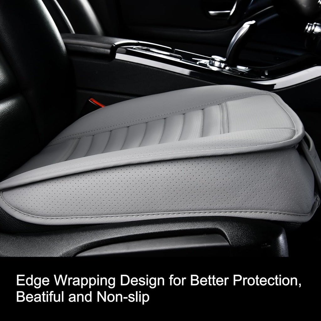 2pc Edge Wrapping Comfortable Car Front Seat Covers, Seat Protectors, Anti-Slip Bottom Seat Cushion Covers for Auto with PU Leather(Gray)