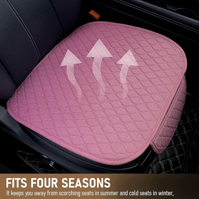 Linen Car Seat Covers for Cars - Non-Slip and Soft, 2 PCS Bottom Seat Cover Protectors with Storage Pocket, Linen Front Seat Covers Used for SUVs, Cars, Sedans (Pink)