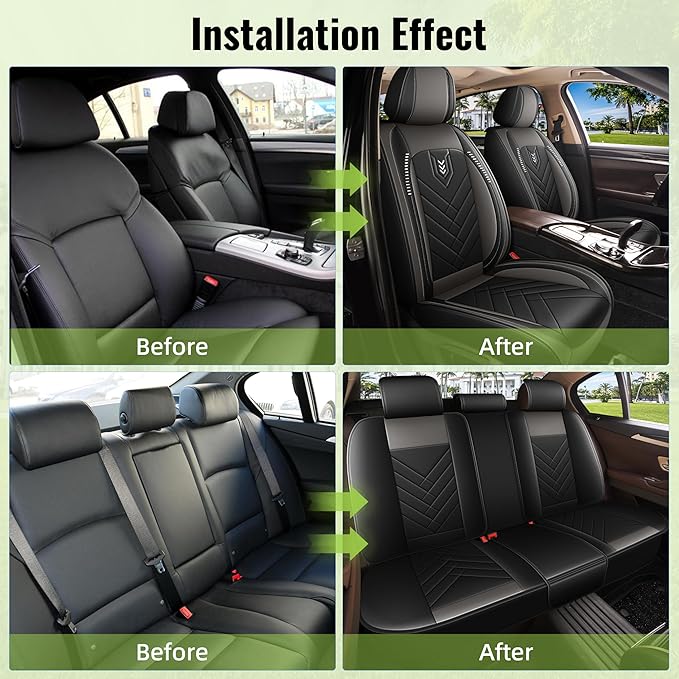 AOMSAZTO Car Seat Cover for Chevrolet Chevy Trailblazer 2021-2024 2025 2026 Full Set: Waterproof Faux Leather Car Seat Protector - Interior Seat Covers Decoration Refresh Accessories - Black&Grey