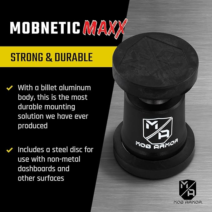 Mob Armor MobNetic Maxx - USA Assembled Magnetic Phone Holder for Car, Magnetic Car Phone Mount, 90-Degree Tilt, 360-Degree Rotation, Aluminum Metal, Compatible with iPhone & Android - Black Chrome