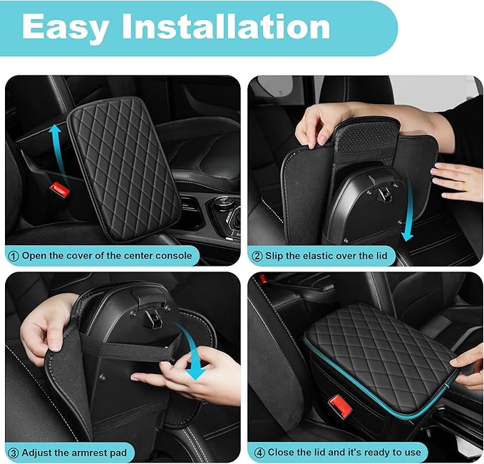 Center Console Cover Fit for Kia Sorento 2003-2025 with 2 Storage Bags Waterproof Leather Quilted Pattern Car Armrest Cover Cushion Anti - Slip(Black)