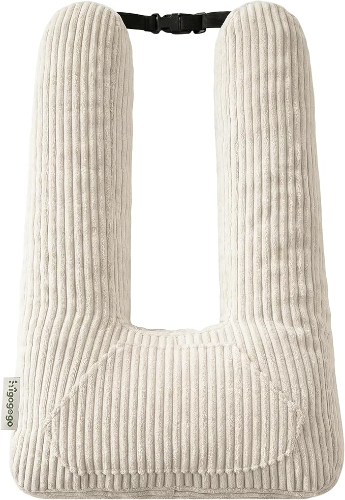 HIGOGOGO Washable Travel Pillow, Car Pillow for Kids & Adults, Travel Pillows with Removable Soft Cover and High-Support Foam, Fix Neck and Body Sitting/Sleeping on The Trip, Beige