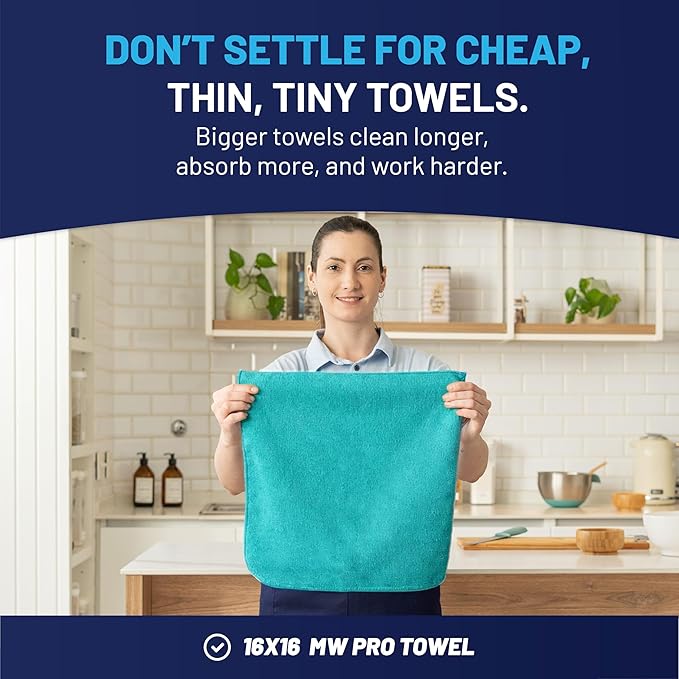 MW Pro Microfiber Cleaning Cloth | Coral, Teal, Plum | 12 Pack | 16” x 16” | All Purpose Microfiber Towels - Clean, Dust, Polish, Scrub, Absorbent