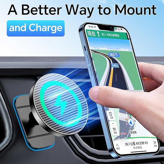 Coolpow for Magsafe Car Mount Charger【100% Stable】15W Magsafe Car Charger Magnetic Phone Holders for Your Car Accessories for Women Men car Phone Holder Wireless Car Charger for iPhone (Carbon Fiber)