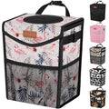 Pritent Car Trash Can with Lid, Cute Leakproof Car Trash Garbage Bag Hanging Vehicle Trash Bin Small Portable Automotive Garbage Cans Organizer for Back/Front Seat/Console(2.8 gal,Flamingo Print