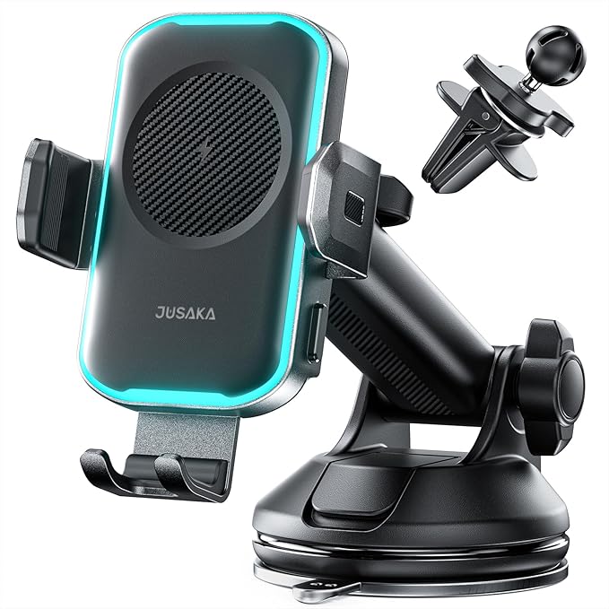 Wireless Car Charger,15W Fast Charging Auto Clamping Phone Holders for Your Car Compatible with iPhone 16/15/14/13, for Samsung Galaxy S24 Ultra S23 S22 S21, S20, S10+ (Black)