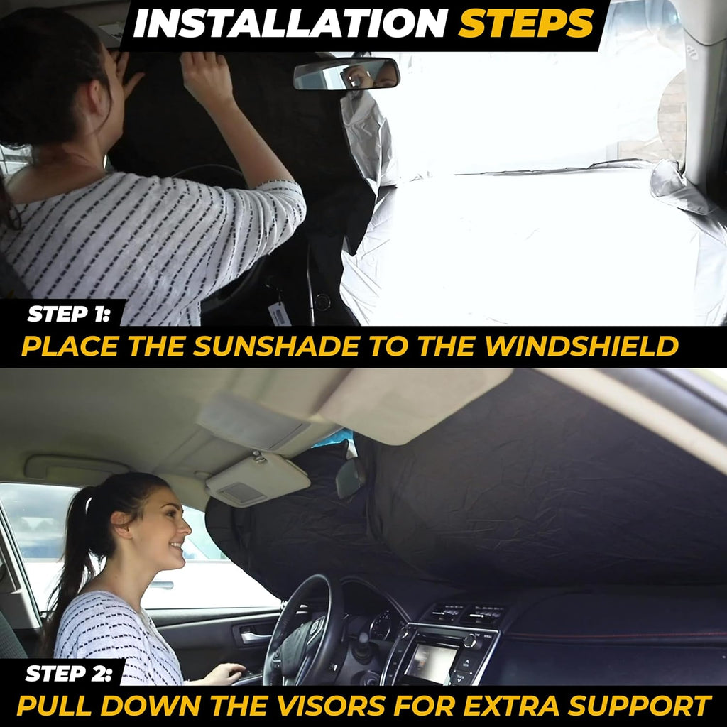 X-Large Truck Windshield Sun Shade (69" x 35") - 240T Thickened Windshield Sun Shade for UV & 99% Heat Blocker - Keeps Your Vehicle Cool and Truck Interior Cooling Accessory for Summer Protection