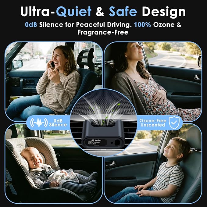 Odor Elimination Unscented Car Air Purifier: 100% Filter-Free Advanced Ionizer for Smoke ＆ Pet Odors - Silent & Compact - Universal Vent Clip Car Deodorizer by Yakry