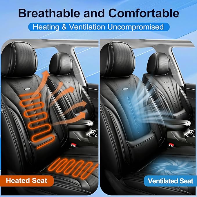 Fit Accord Car Seat Covers (Front Pair) for Select Honda Accord 2012-2026 - Premium Full Coverage Leather, Airbag Compatible, Waterproof & All Weather Seat Cushion Protector, Black