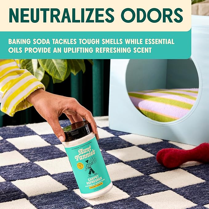 Aunt Fannie's Carpet Refresher & Deodorizer Powder, Multi-Purpose Carpet, Rug, and Upholstery Odor Eliminator for Homes with Cats and Dogs, Bright Lemon Scent, 16 Oz (Pack of 1)
