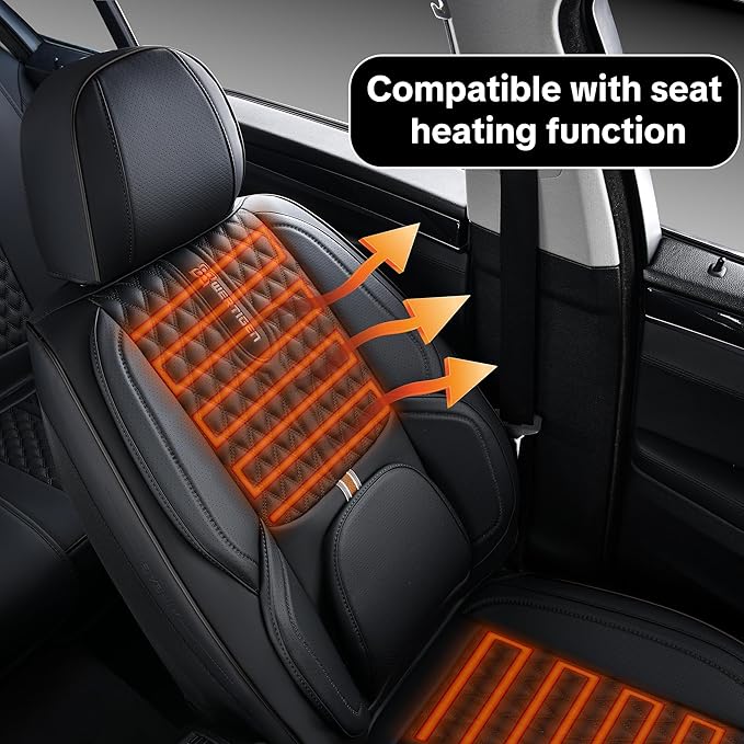 Black Car Seat Covers for Ford Bronco Sport 2021-2025 Car Seat Cover, Leather, 5 Piece Full Set, with Lumbar Support, Anti-Slip, Suitable for All Seasons, Beautify The Interior of Old Cars