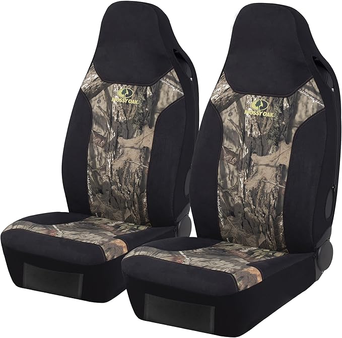 Mossy Oak High Back Camo Seat Covers, Airbag Compatible, Large Size to Fit Truck Seats - Made with Cotton & Suede Fabric - Official Licensed Product