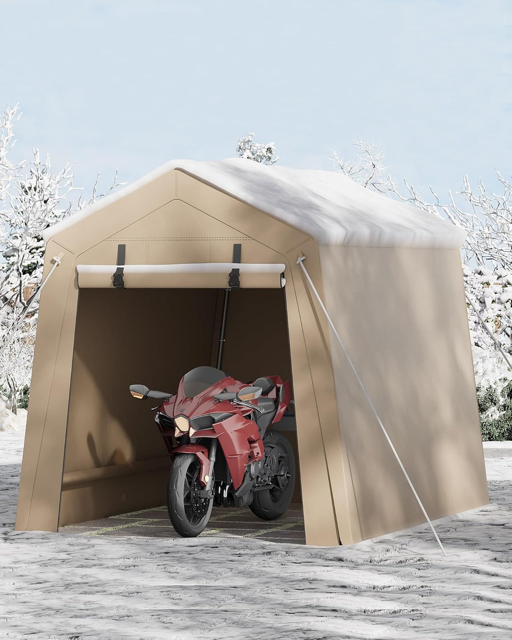 6x8 Ft Carport Heavy Duty Tent with Roll-Up Windows, Portable Garage with Removable Sidewalls & Doors, Car Canopy All-Season Tarp for Car Boat Truck Motorcycle, Khaki