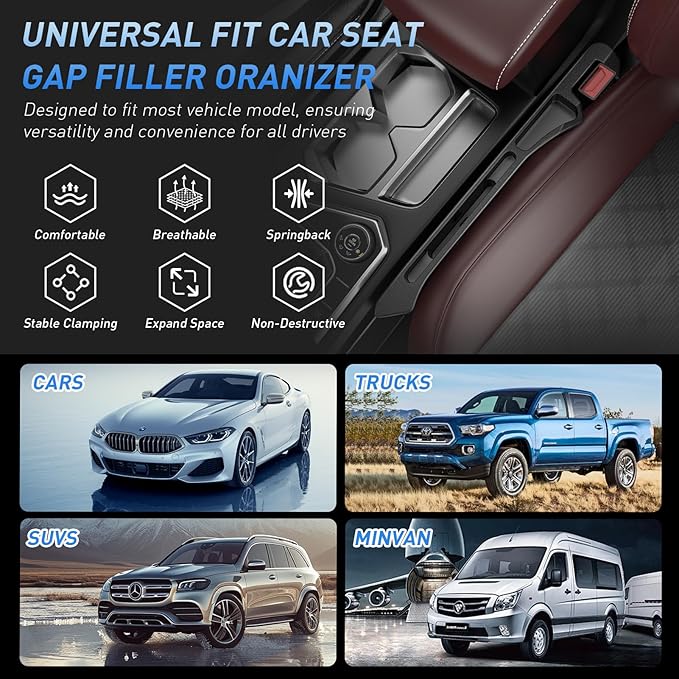 Car Seat Gap Filler 2Pack, Inserts Between Seats Console with Organizer Storage Upgraded Phone Holder Car Side Seat Gap Fillers Cars Front Seats Fill Plug Car Essentials for Vehicle SUV Truck (Black)