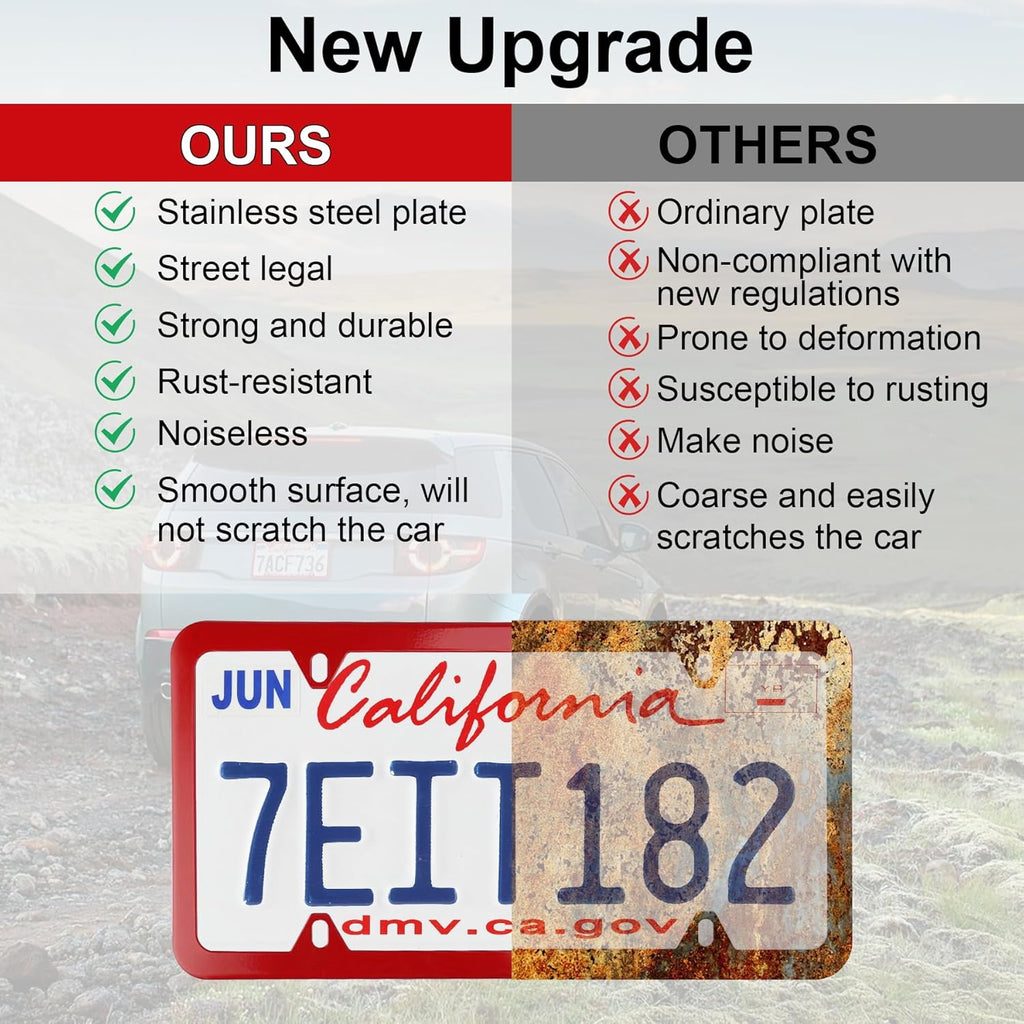 LivTee 4 Holes Stainless Steel License Plate Frames, 2 PCS Car Licence Plate Covers, Automotive Exterior Accessories Slim Design with Bolts Washer Caps for US Vehicles, Red