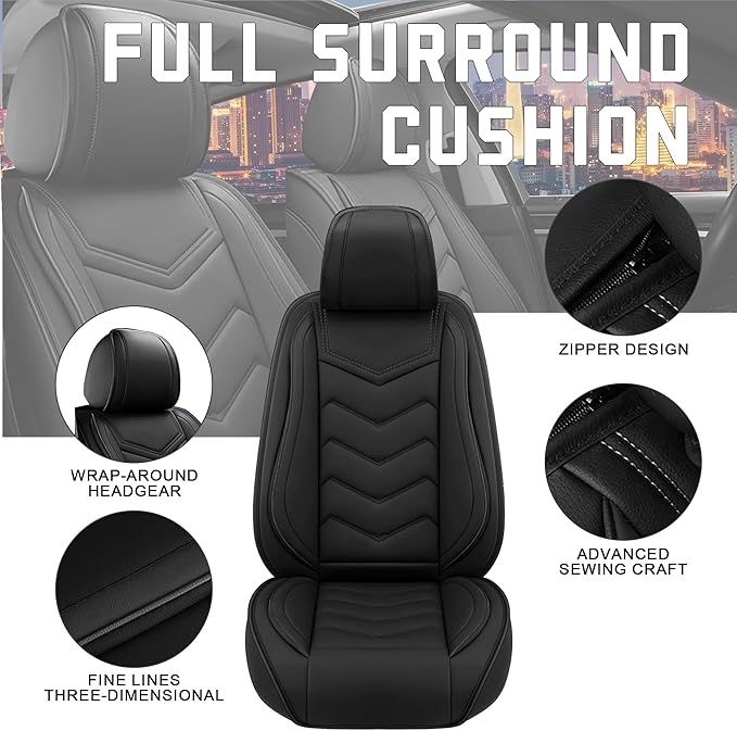 CTDS Car Seat Covers for Chevy Equinox 2005-2026, Stylish Sport Seat Cover, Premium Nappa Leather Car Seat Cover. Automobile Seat Covers Sets.(Standard 2 Seats/Pure Black)