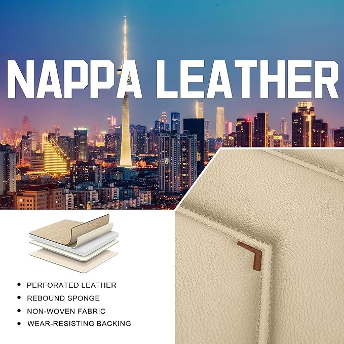 CTDS Car Seat Covers for Hyundai Kona 2018-2026, Stylish Sport Seat Cover, Premium Nappa Leather Car Seat Cover. Automobile Seat Covers Sets.(Standard 5 Seats/Beige)