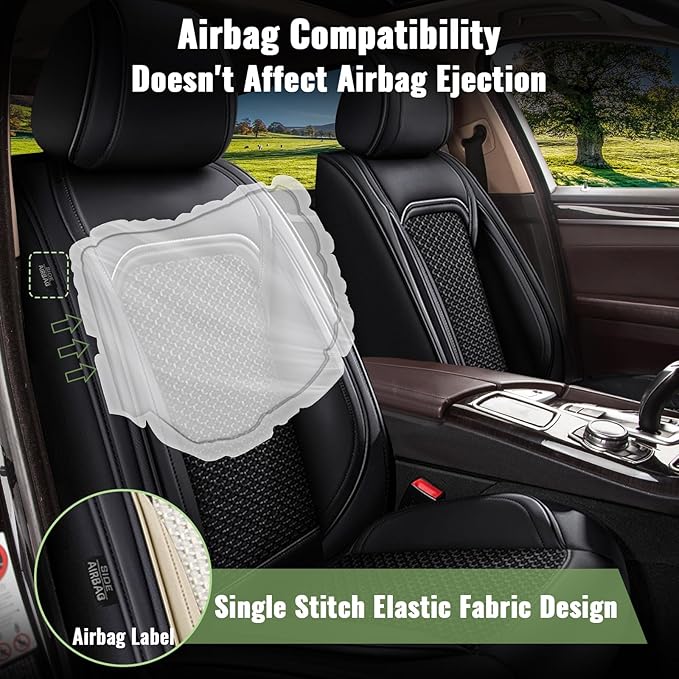 Car Seat Covers Full Set for Nissan Rogue 2010-2023 2025 2026 - Cooling Ice Silk Leather Seat Cover Automotive Accessories - Ventilated Vehicle Seat Cushion Protector(Black)