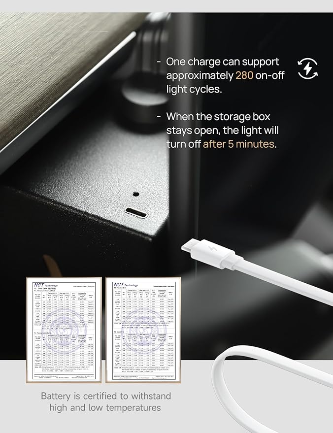 TPARTS Hidden Magnetic (Under Screen) Storage Box for Tesla Model 3/Y with Open-Close Design Center Console Organizer Dashboard Vehicle Tissue Holder with Smart Warm White Light