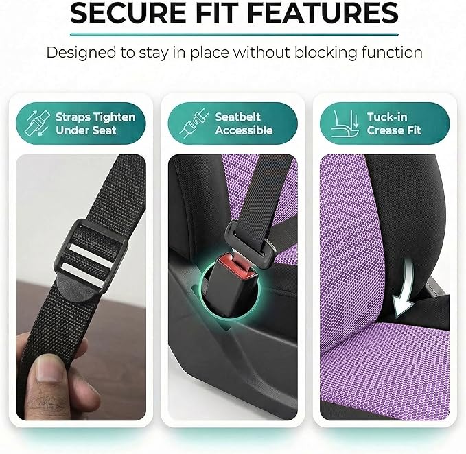 FH Group Automotive Full Car Seat Covers for SUV, Trucks, Sedan and More - Universal Fit Front High Back & Rear Solid Bench Design Interior Accessories - 3D Air Mesh Fabric Center Panel - Purple