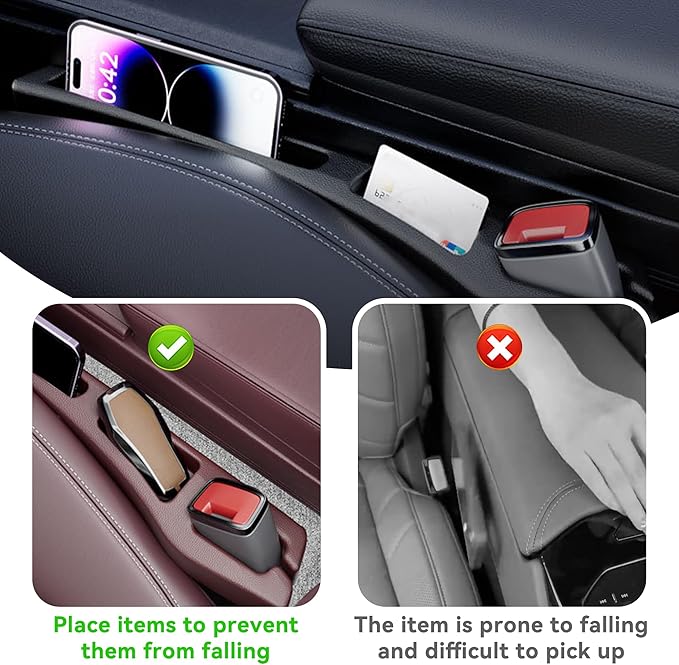 Car Seat Gap Filler Organizer, 2PCS Multifunctional Vehicle Fill Gap Blocker with Storage Slot Between Seat & Console, Anti-Drop Auto Interior Organization, Universal Fit (Red)