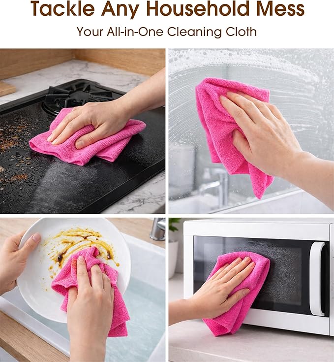 KitchLife Microfiber Cleaning Cloth Roll, 100 Pack - Tear-Away Microfiber Paper Towels, Lint-Free, Reusable, Washable for Kitchen, Car, Dishes, and Sensitive Surfaces (Hot Pink)