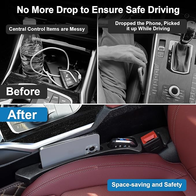 2PCS Car Seat Gap Filler Organizer, Car Side Seat Gap Filler with Phone Holder, Gap Stopper Fill Gap Between Seat and Console to Stop Things from Dropping Fit Cars SUVs Trucks（Black）