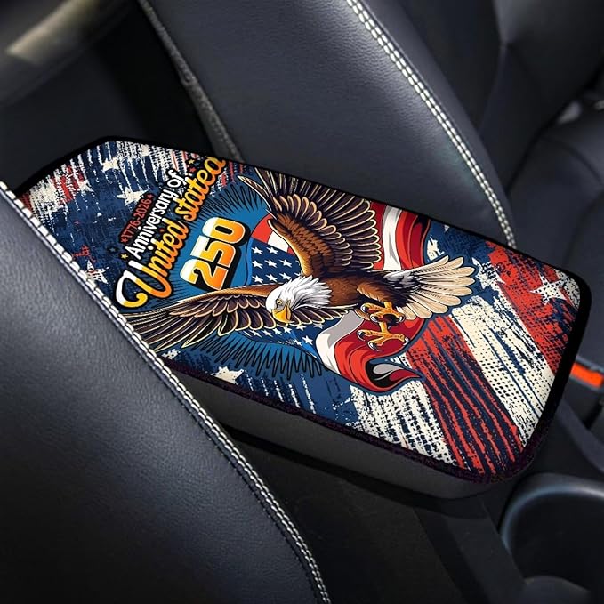 Dreaweet 250th Anniversary Car Center Console Cover Pad Scratch-Resistant & Universal Arm Rest Cover for SUV Sedan Patriotic Eagle Car Accessories Easy to Install