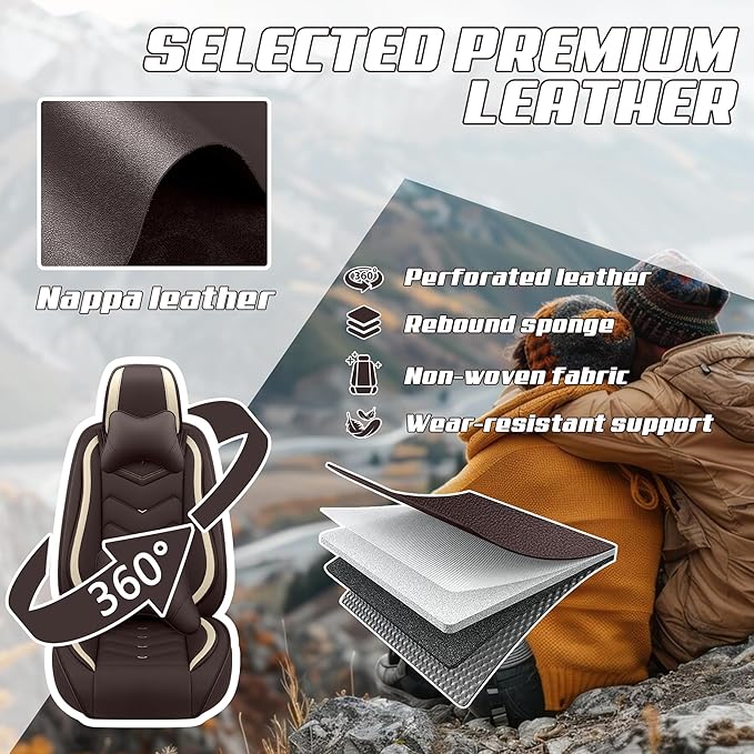 Car Seat Covers Fit for Infiniti g37 2000-2026, Stylish Sport Seat Covers, Waterproof Wear-Resistant Premium Nappa Leather Car Seat Cover.(Full Set with Pillow/Coffee Color)