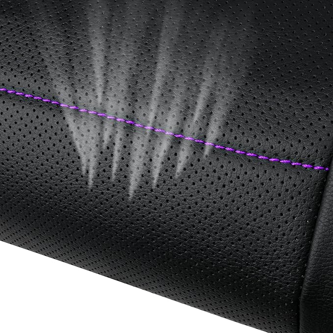 CAR PASS Piping PU Leather Car Seat Cover,Inside Zipper Design and Reserved Opening Holes Airbag Compatible,Universal FIT for Car, SUVs,Van,Trucks,Full Set, Black & Purple