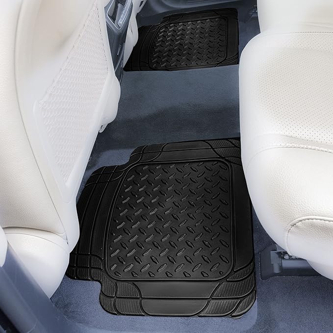 FH Group Automotive Floor Mats - Heavy-Duty Footprint Design Rubber Floor Mats for Cars, Universal Fit Full Set, Climaproof Floor Mats, Trimmable Floor Mats for Most Sedan, SUV, Truck Floor Mats Blue