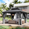 Aoxun 12' X 12' Hardtop Gazebo with Drainage System, Aluminum Outdoor Gazebo with Galvanized Steel Double Roof, Patio Permanent Metal Pavilion with Netting, for Garden, Deck, Grey