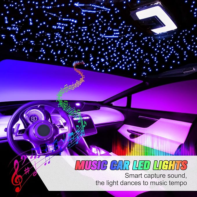 16W Starlight Headliner Kit, Star Lights for Car Roof&Home Decoration, Fiber Cable 500pcs of(0.03+0.04+0.06in)*13.1ft RGBW Star Light Headliner with Bluetooth APP/Remote/Music Mode