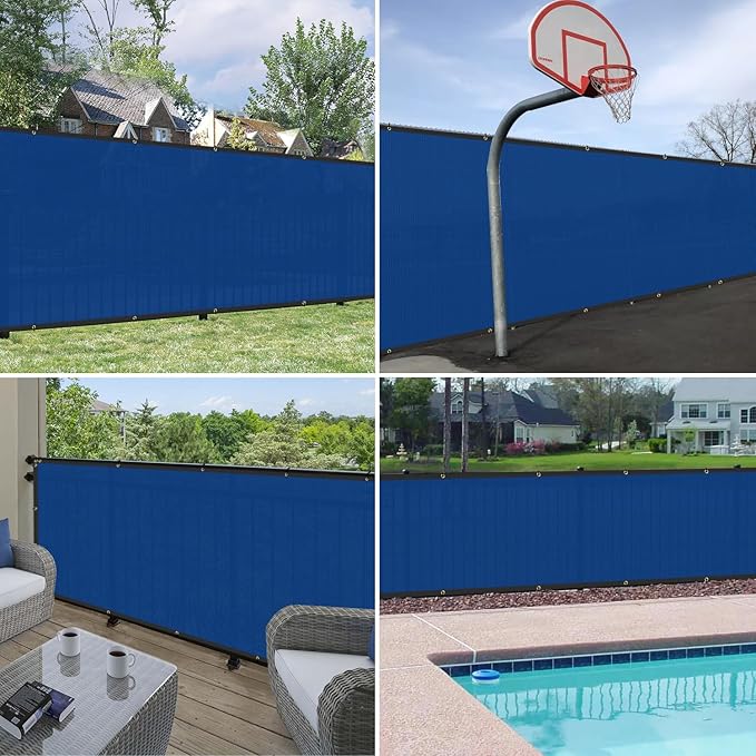 Windscreen4less Privacy Fence Screen Heavy Duty Windscreen Fencing Mesh Fabric Shade Net Cover with Brass Grommtes for Outdoor Wall Garden Yard Pool Deck, 8'x183' Blue