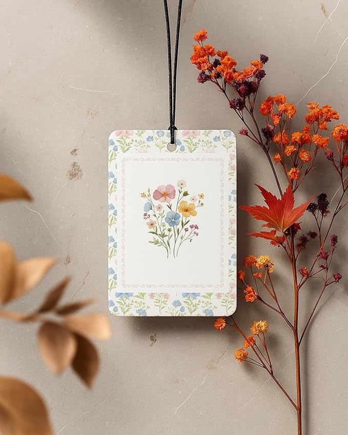 Retro Rustic Floral Car Air Freshener 4 Pcs Coconut Scented, Cute Girly Car Accessories Mirror Decor for Women, Cottagecore Flower Aesthetic Hanging Air Freshener for Cars Closet Drawer Books