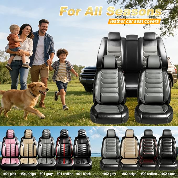 Fit CX-50 Car Seat Covers for Select Mazda CX50 2023-2026, Full Coverage Leather, Airbag Compatible, Luxury Waterproof & All Weather Seat Protector, Front Pair Black+Gray
