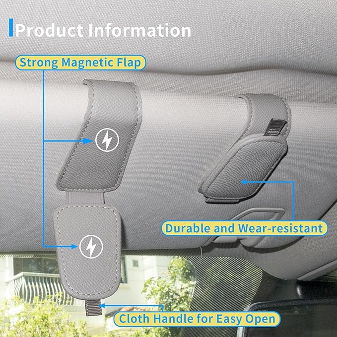 Yuoyar 4 Packs Magnetic Sunglass Holder for Car Visor - Universal Sunglasses Clip for Different Size Eyeglasses - Convenient Interior Car Accessories (4Pcs Grey)