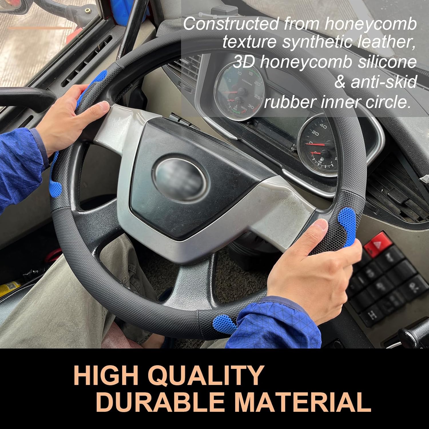 PINCTROT XL Size 17.5-18 Inch Comfy Grip Steering Wheel Cover for Semi Truck, Fits RV, Big Rig Trucker, 18 Wheeler and Classic Cars, Anti-Slip Design 17.5-18 Inch(Silicone Blue)