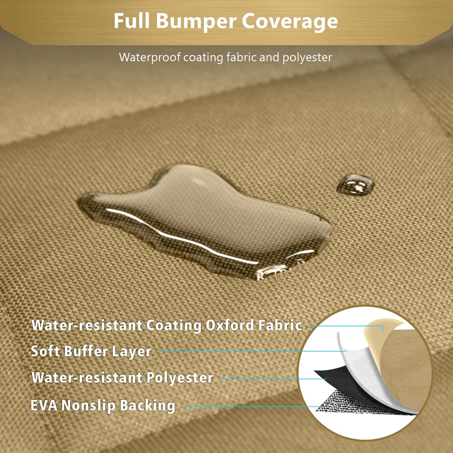F-color SUV Cargo Liner for Dogs - Waterproof Pet Cargo Liner with Side Flaps, Comfort Dog Cargo Cover with Bumper Flap, Scrachproof Non-Slip Large Size Universal Fit SUVs Sedans Trunks Vans, Khaki