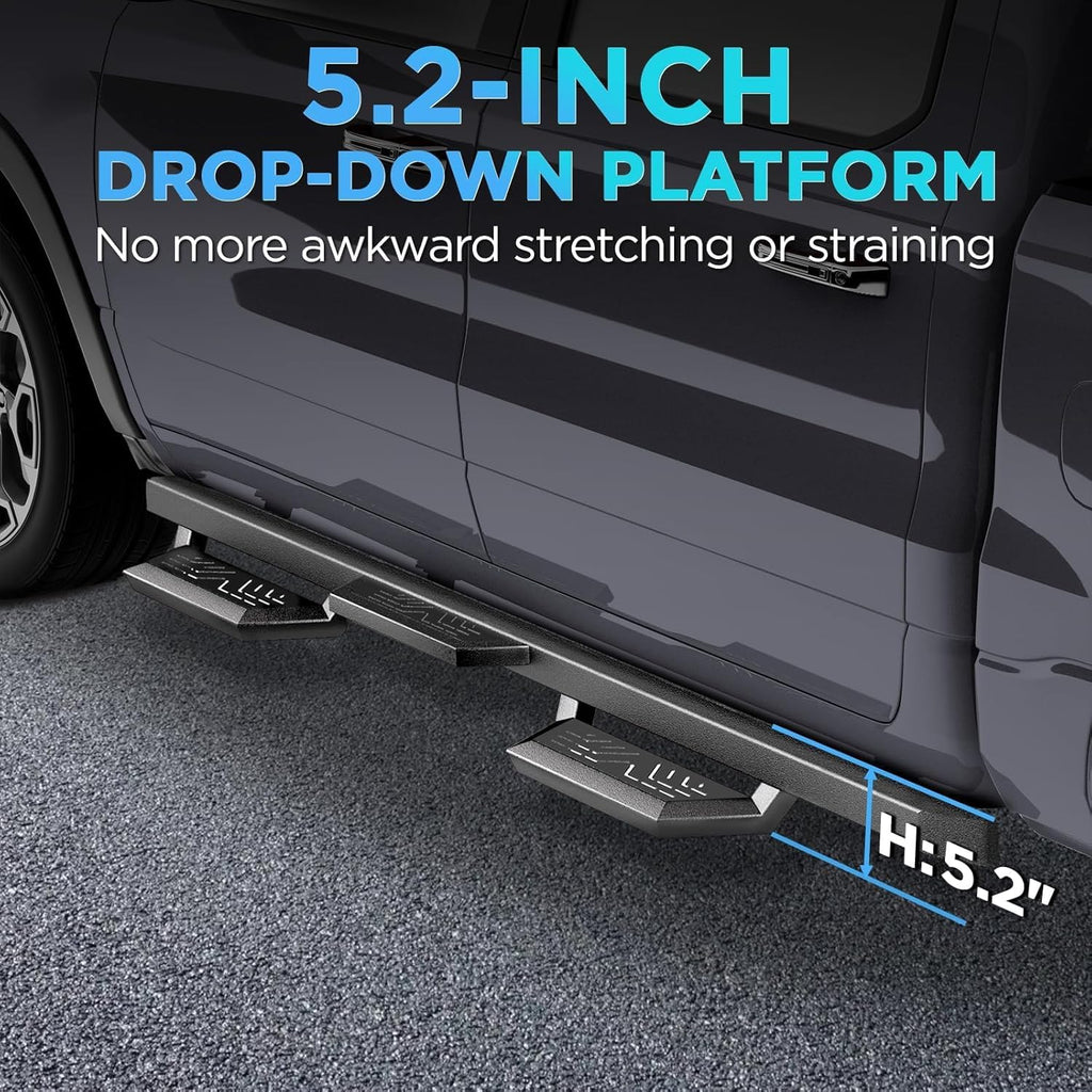 Running Boards Compatible with 2007-2018 Jeep Wrangle JK 4 Doors, Carbon Steel Coated Black Side Steps Nerf Bars