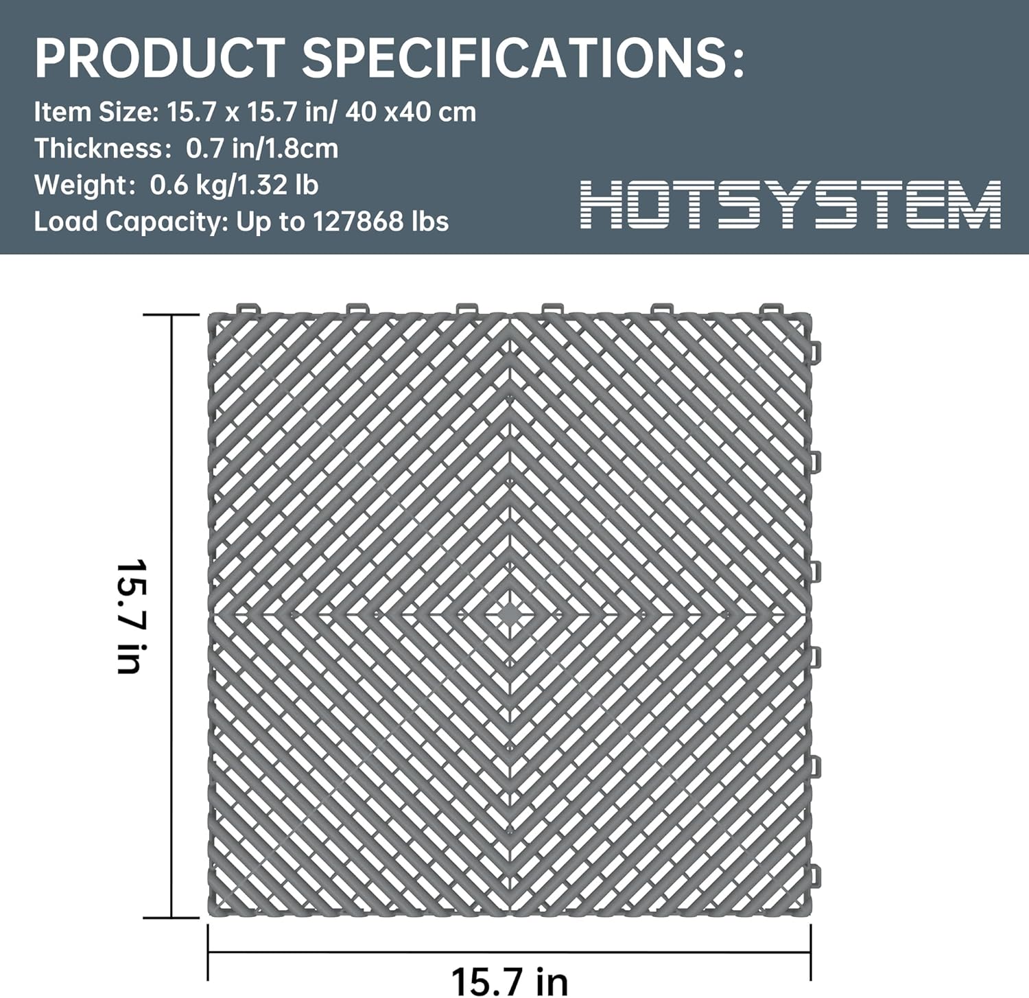 Durable Polypropylene Interlocking Modular Garage Floor Tiles, Versatile Interlocking Floor Tiles, 15.7'' x 15.7'' x 0.7''(Thickness) Flooring Tile(20 Pack), Grey