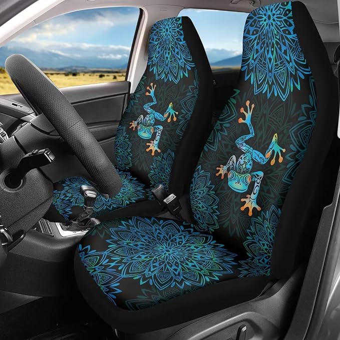 Car Seat Covers Front Seats Only Bucket Seat Protector Universal Fit Most Truck SUV Vans Aesthetic Car Accessories Automotive Interior Decor(2 Pack)（Frog 58）