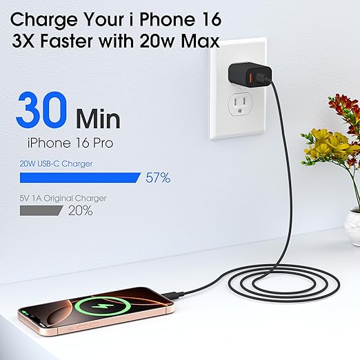 iPhone 17 16 15 Charger Fast Charging,20W USB C Wall Charger Block with 10ft Type C to C Cable Cord for Apple iPhone 17/17 Pro/17 Pro Max/17 Air/16/16 Plus/16 Pro/16 Pro Max/15 Pro Max/iPad Pro Black
