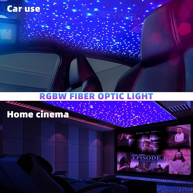 Twinkle Fiber Optic Lights,Bluetooth APP/Remote/Music Activate Starlight Headliner Kit with RGBW LED Light Engine,300pcs 9.8ft Mix Optic Fiber Cable for Car/Home/Party Star Light Ceiling